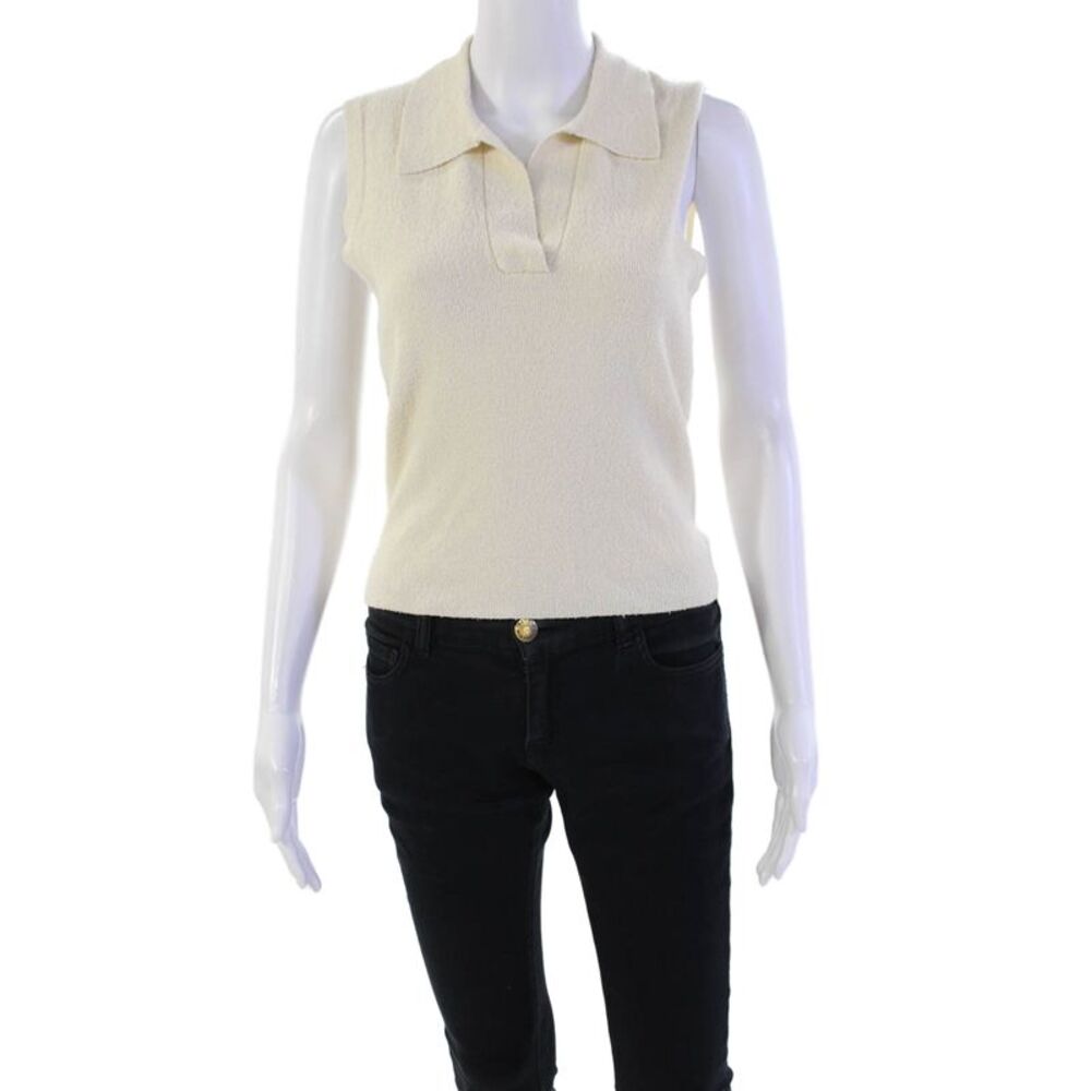 DH New York Womens Kiara Top Knit Collared Tie Hem Sleeveless Top Beige Size M